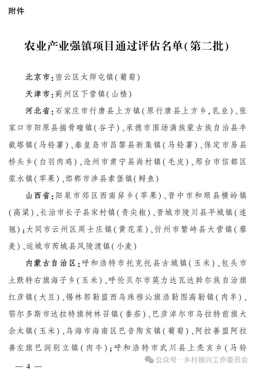 257个！农业产业强镇项目通过评估名单（第二批）公布